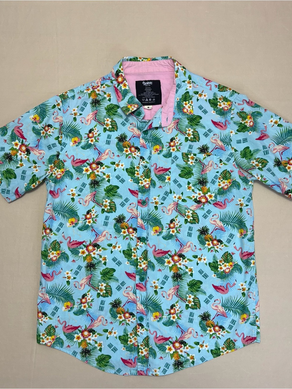Spencer's Men's Subtle F You Blue Tropical Print Button-Down Shirt Size Medium